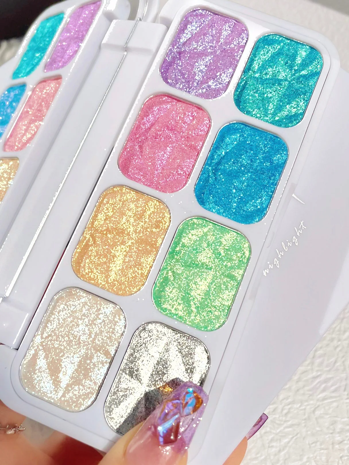 Vegan Highlighter With Mirror 8 Colors highlighter Palette Eyeshadow pressed powder Customize Private Label