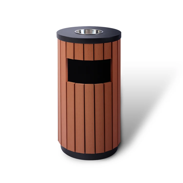 MAX Round Outdoor Garbage Can and Eco Friendly Trash Can Wood & Iron 30L Storage Bucket Recycling without Lid Standing Stocked
