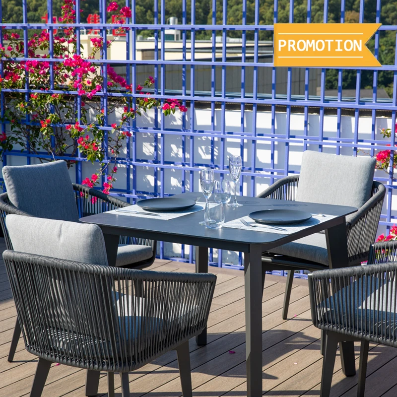 Cheap Classic 4 Seater Modern Glass Top Outdoor Dining Table Set Garden Furniture Sets Dining Table and Chair