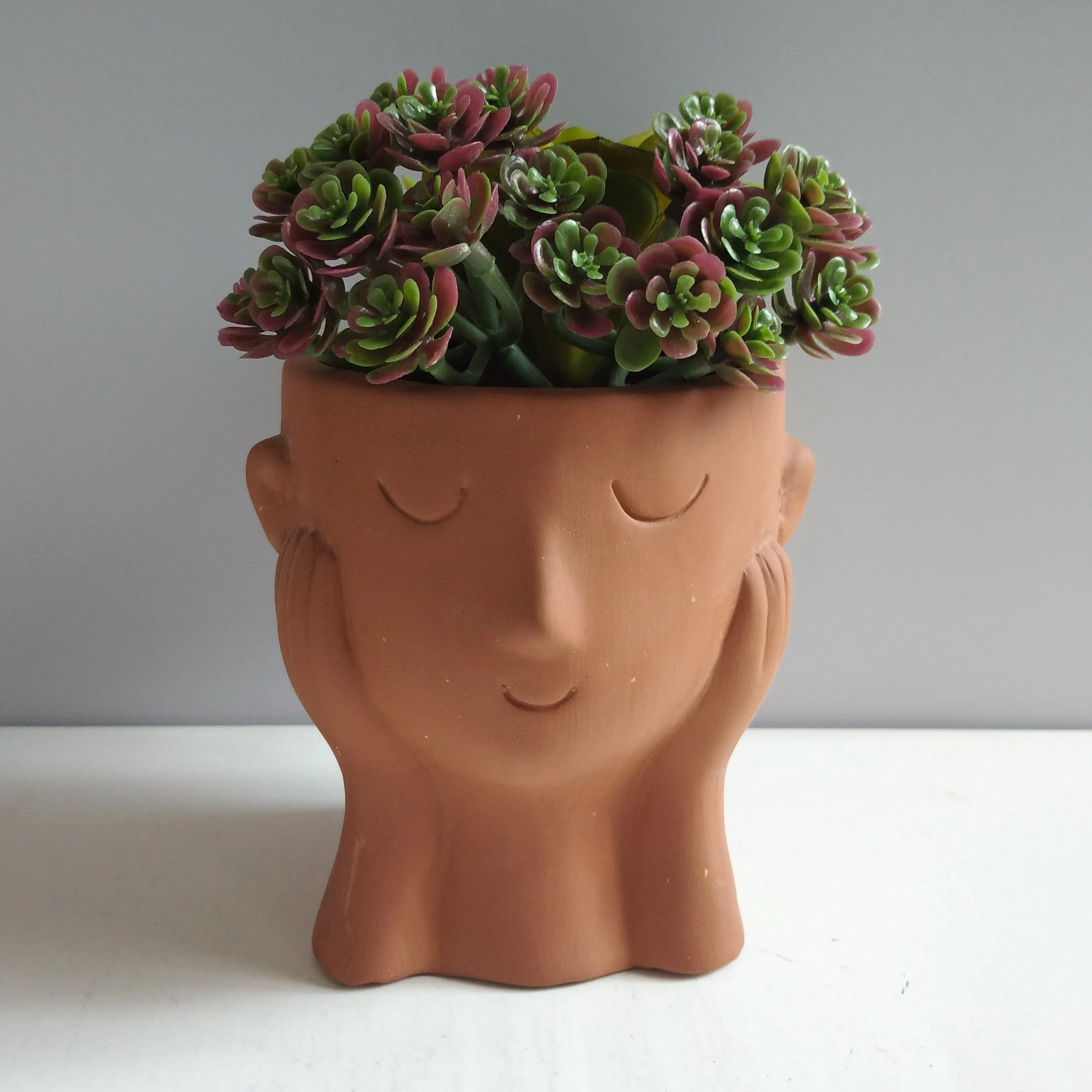
Indoor home decoration creative human face high temperature clay ceramic terracotta flower pots for succulent planters 