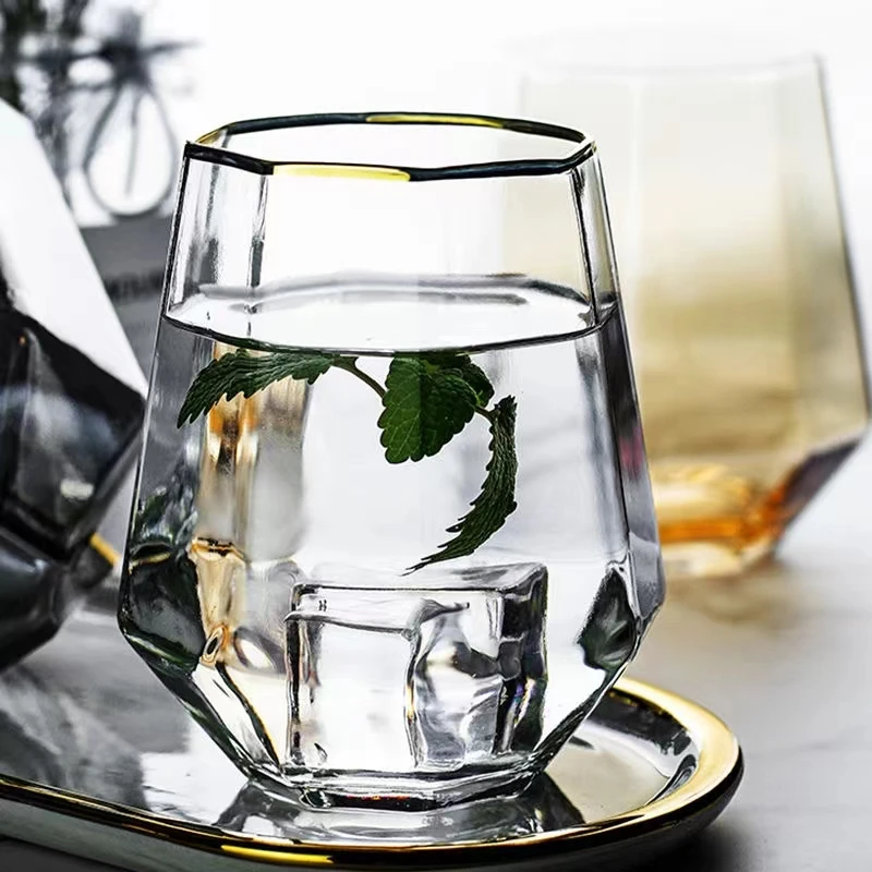 300ml colorful glass drinkware set diamond whiskey glass set crystal clear glass tea cup