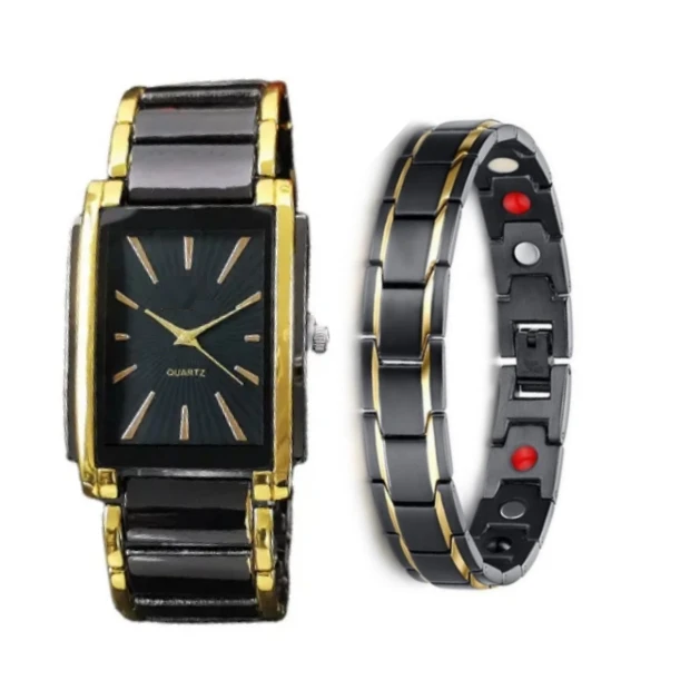 Fashion New Square Casual Wristwatch For Men Sports Personality Bracelet Set Quartz Watches Gift Set MW08