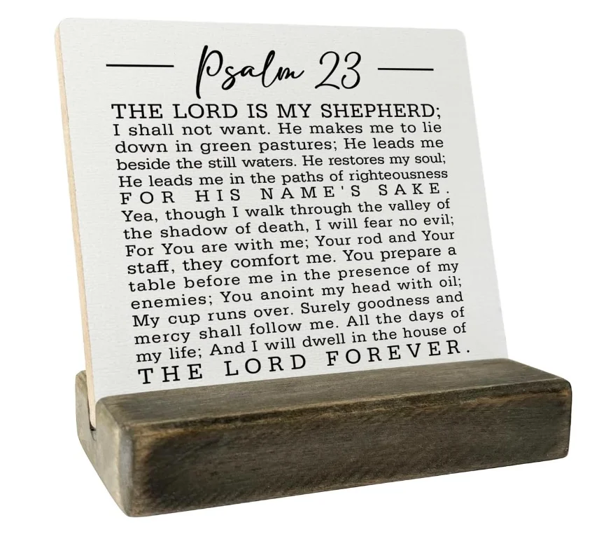Christian Quote Wood Plaque Gift Psalm 23- the Lord is My Shepherd Sign Plaque with Wooden Stand