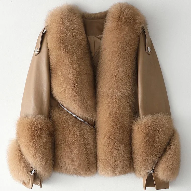 2022 new arrival winter sheep leather with fox fur coat fox fur coat women