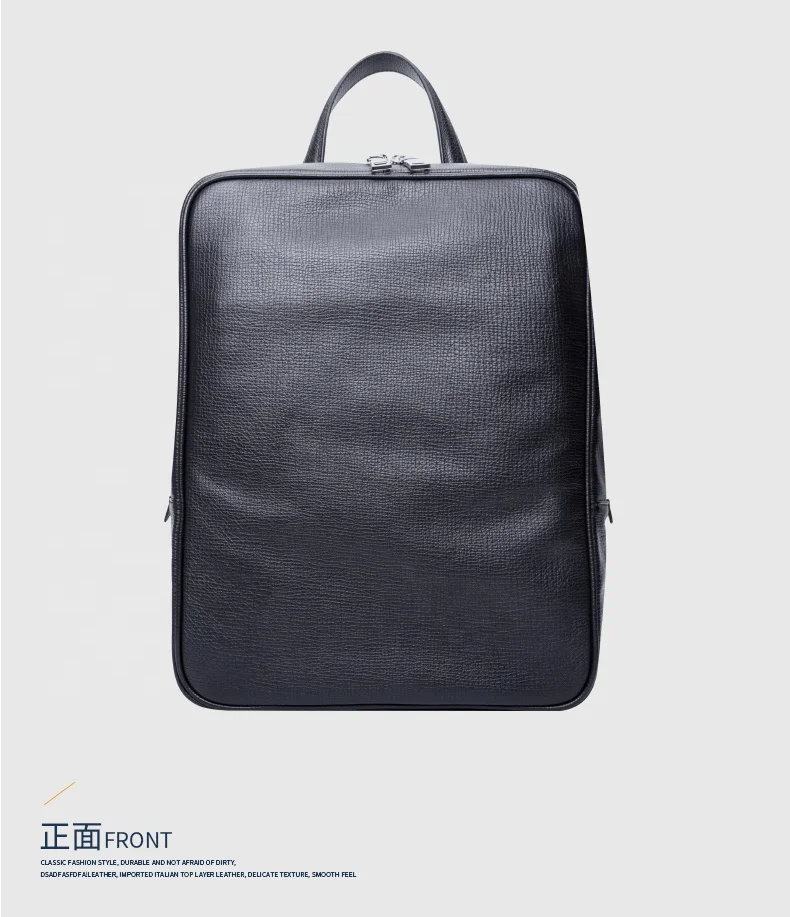 
Wholesale and Retail Black Full Grain Leather Bag Genuine Leather Men Backpack with USB Headphone Jack Hole 