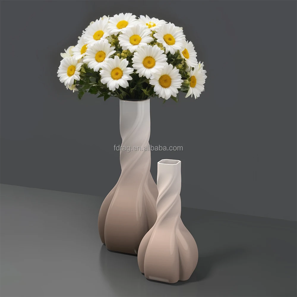 Factory Custom Design Art Abstract Twisted Porcelain Ceramic Dried Flower Vase for Centerpiece Table Decor