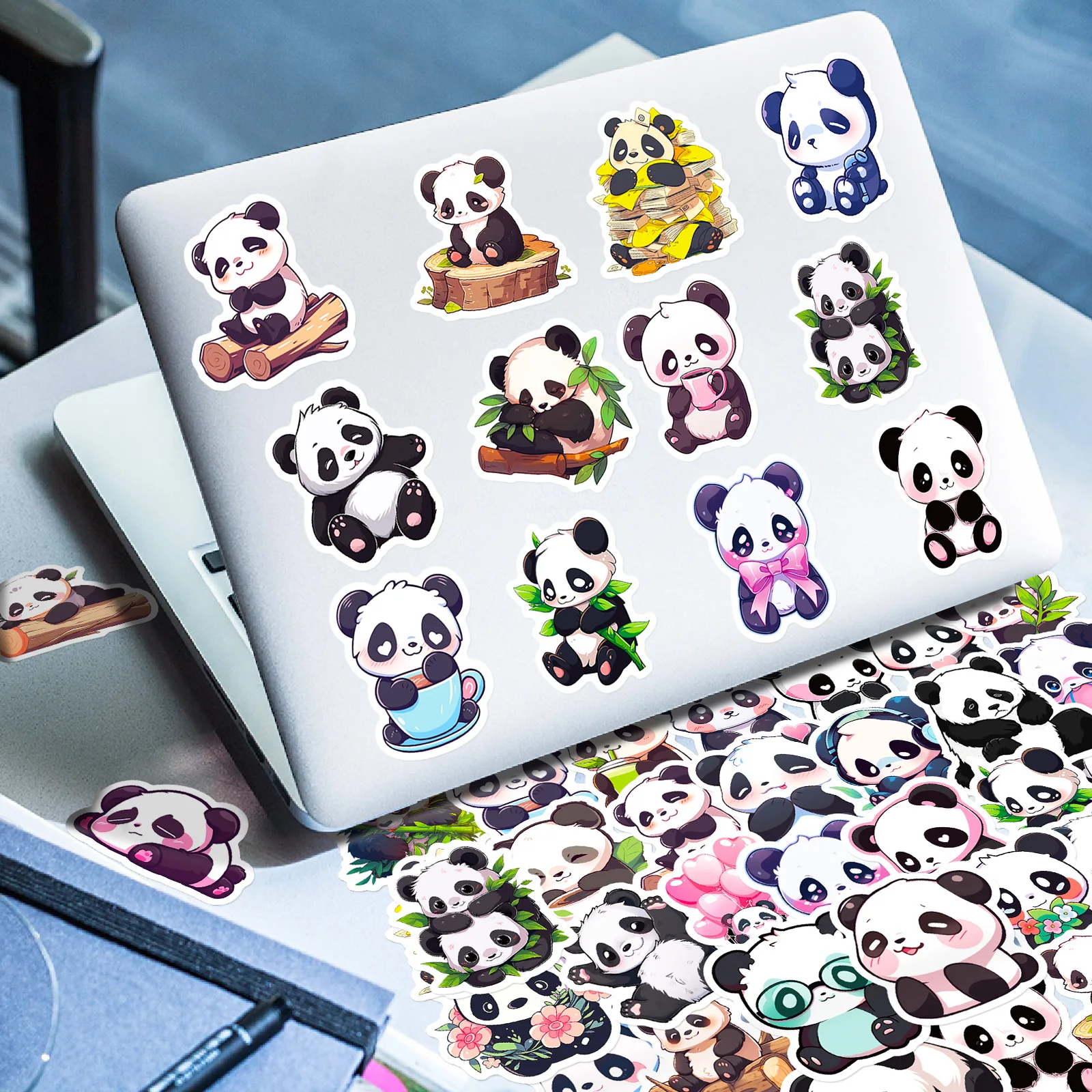 Hot-selling 50pcs different colored and cute cartoon panda stickers for decorating notebooks and rewarding boys and girls