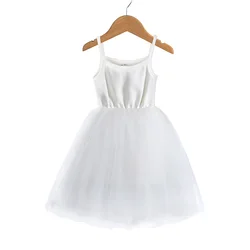 Toddler Baby Girls Tutu Dress Tulle Sundress Ribbed Top Layered Tulle Skirt Spaghetti Strap Dresses M3549