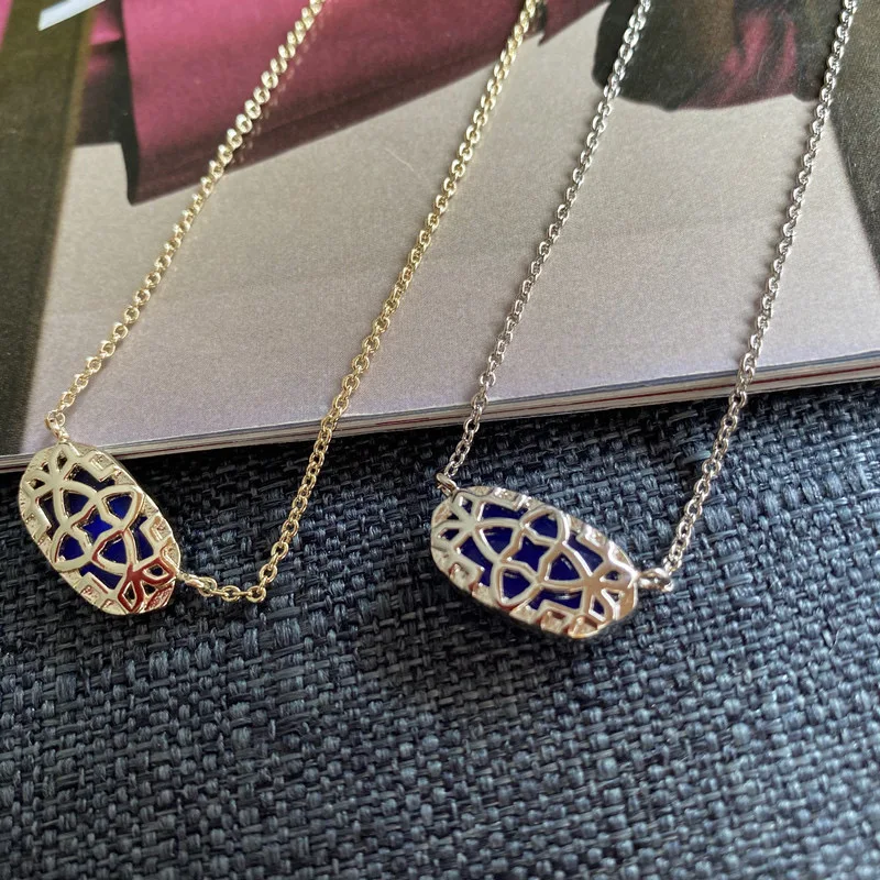 High Quality Hot Selling Blue Cat Eyes Necklace Blue Necklace Gold Plated Silver Plated Fashion Women Jewelry With KS logo
