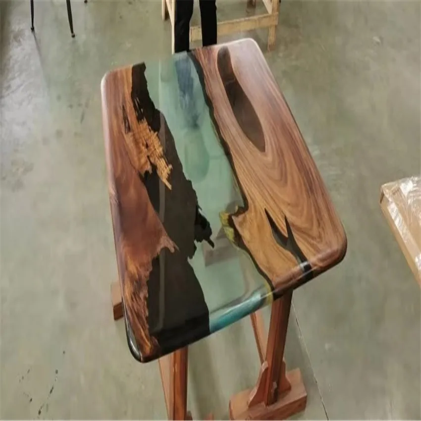 epoxy resin wood slab dining table custom made size and door to door service is available