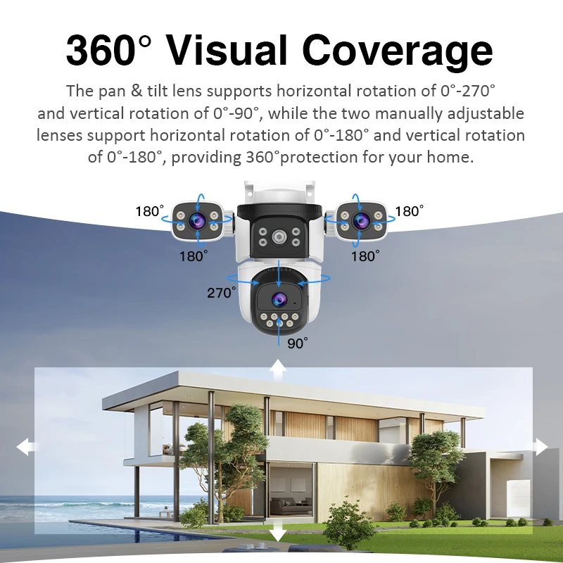 CS621SR 3 глаза три объектива полноцветная 6MP 9MP HD камера Беспроводная 360 панорамирование и наклон Камера Безопасности Водонепроницаемая IP66 Cloud NVR