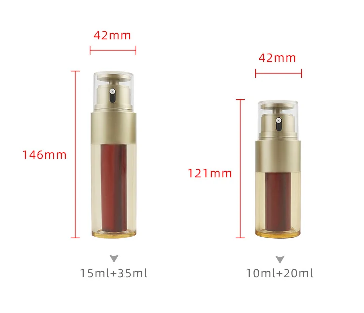 30ml 50ml  dual chamber one output plastic AS dual chamber cosmetic lotion serum cream pump bottle