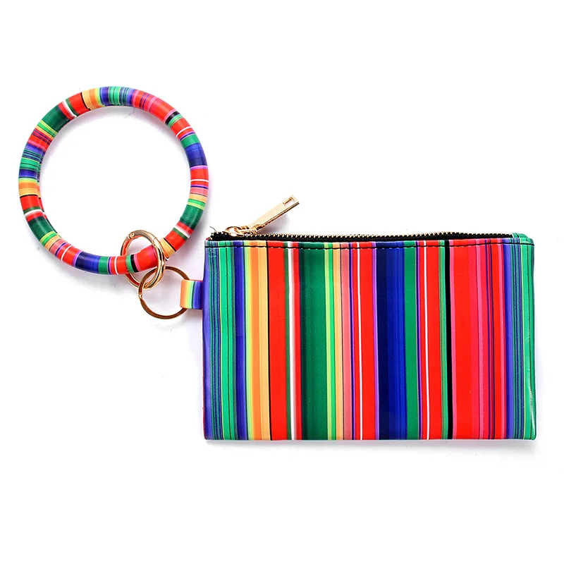 Serape Sunflower Printed Leather Bracelet Tassel Keychain Zip Wallet Oversized O Key Ring Monogrammed Wristlet Purse Key Holder