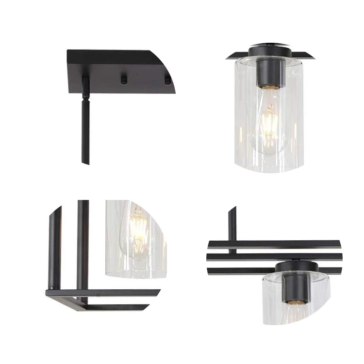 Metal Frame Rectangle Cage Clear Glass Modern Large Lantern Pendant Lighting Chandelier for Indoor Lamps