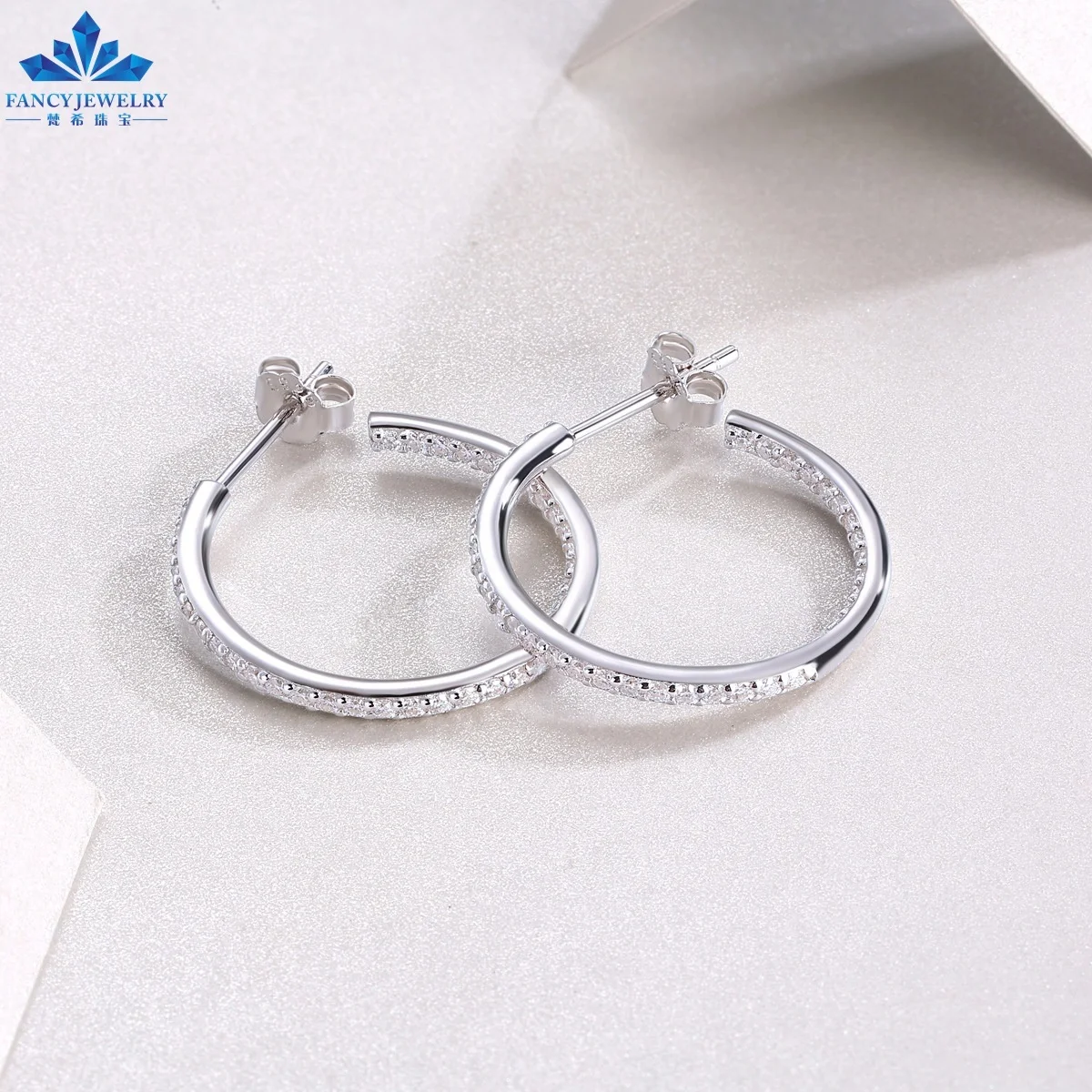 Fine Jewelry Earrings Silver 2.0mm18K White Gold Plated 925 Sterling Silver VVS D Color Moissanite Stud Earrings Hoop Earrings