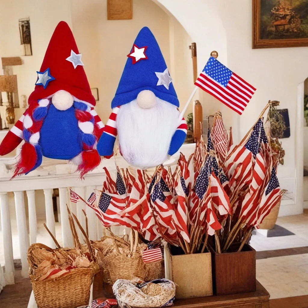 Hot Selling Independence Day Patriotic Gnome Doll Standing Stuffed Plush Faceless Doll 4th Of July Decor Gnomes Faceless Doll