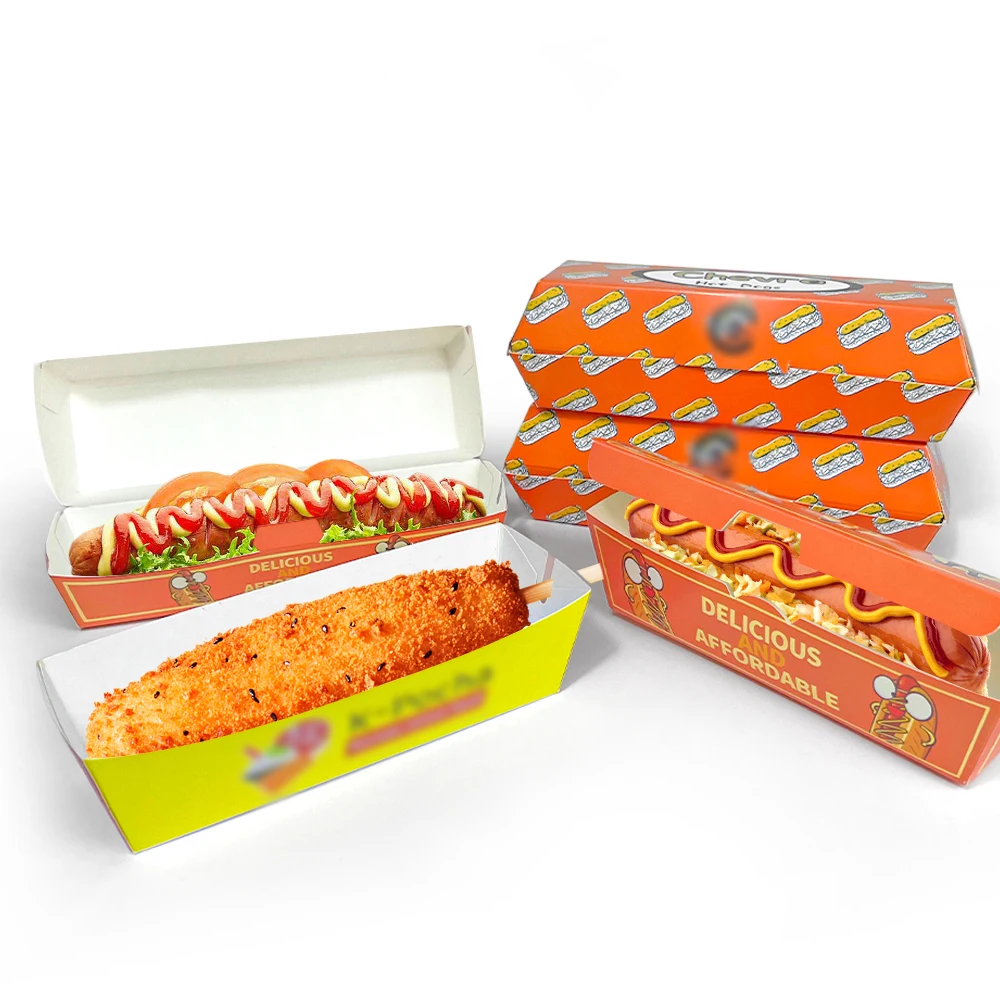 Customized Food Grade Korean Paper Hot Dog Burger Box Printing Fast Food Packaging