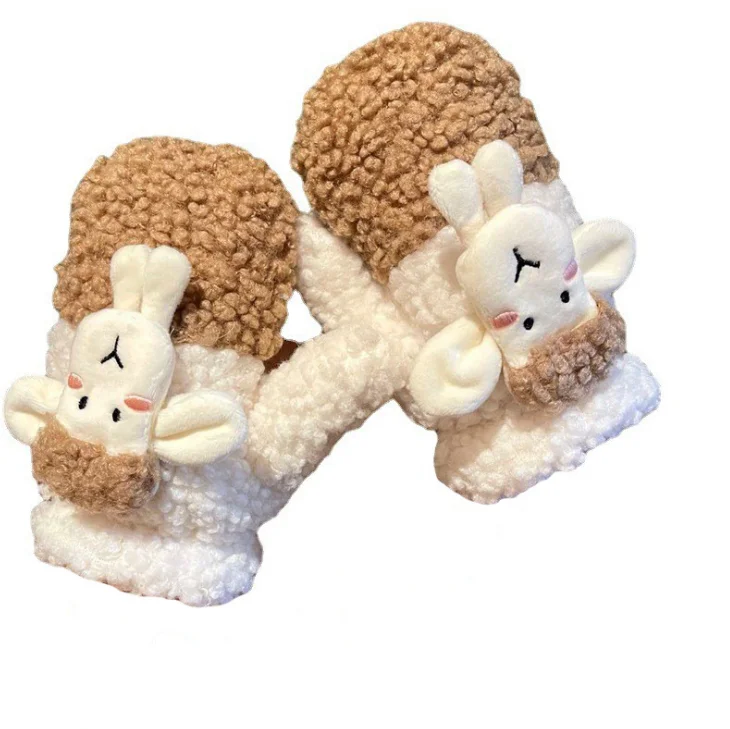 Высококачественные зимние модные женские Мультяшные вельветовые варежки из ягненка, утолщенные перчатки