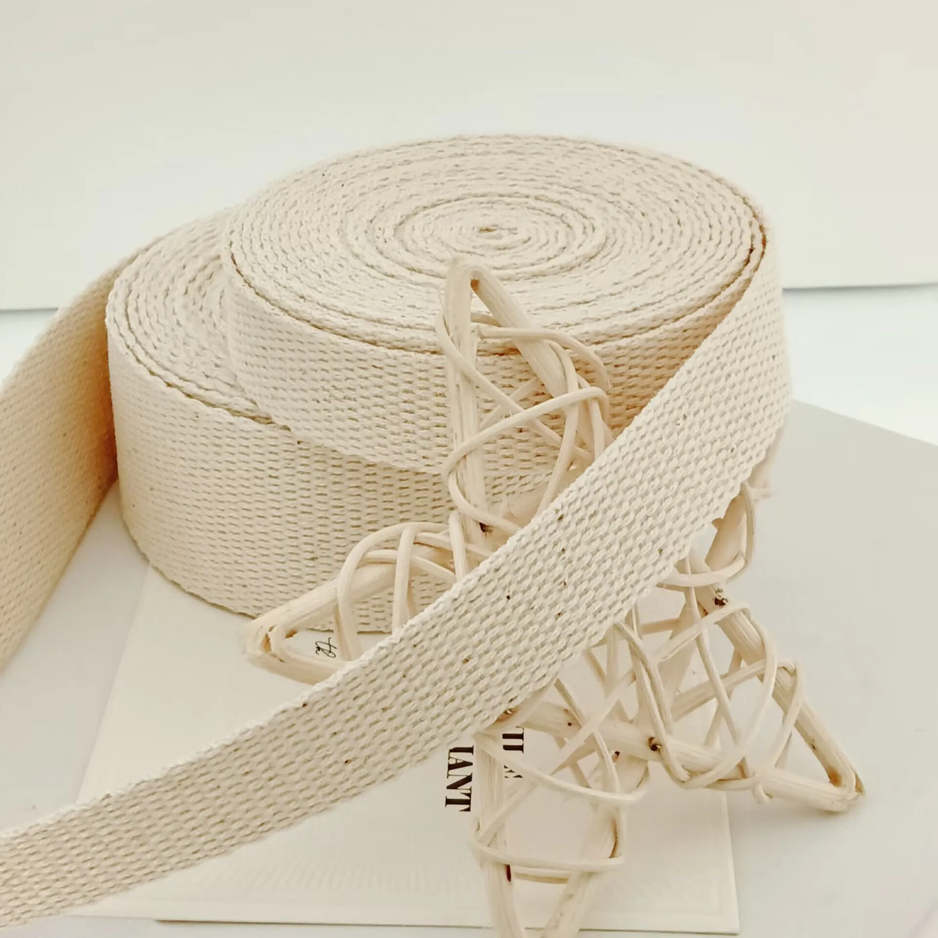 25mm Custom Bias Belt RollsTwill Herringbone Edging Tape Twill Thick Woven Cotton Satin Ribbon Webbing for Bag Handle