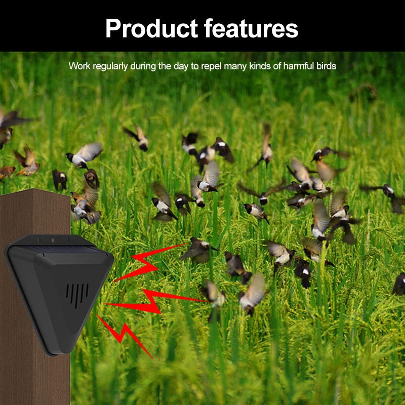 Factory Hot Sale Solar Bird Eepeller Timed Sound And Light Alarm Orchard Fish Pond Field Bird Pigeon Animal Repeller