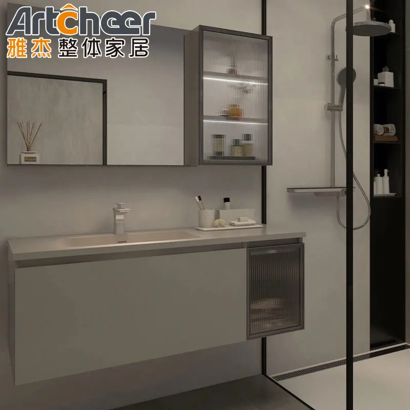 Cabinet vanities with ceramic basin and mirror modern mdf design