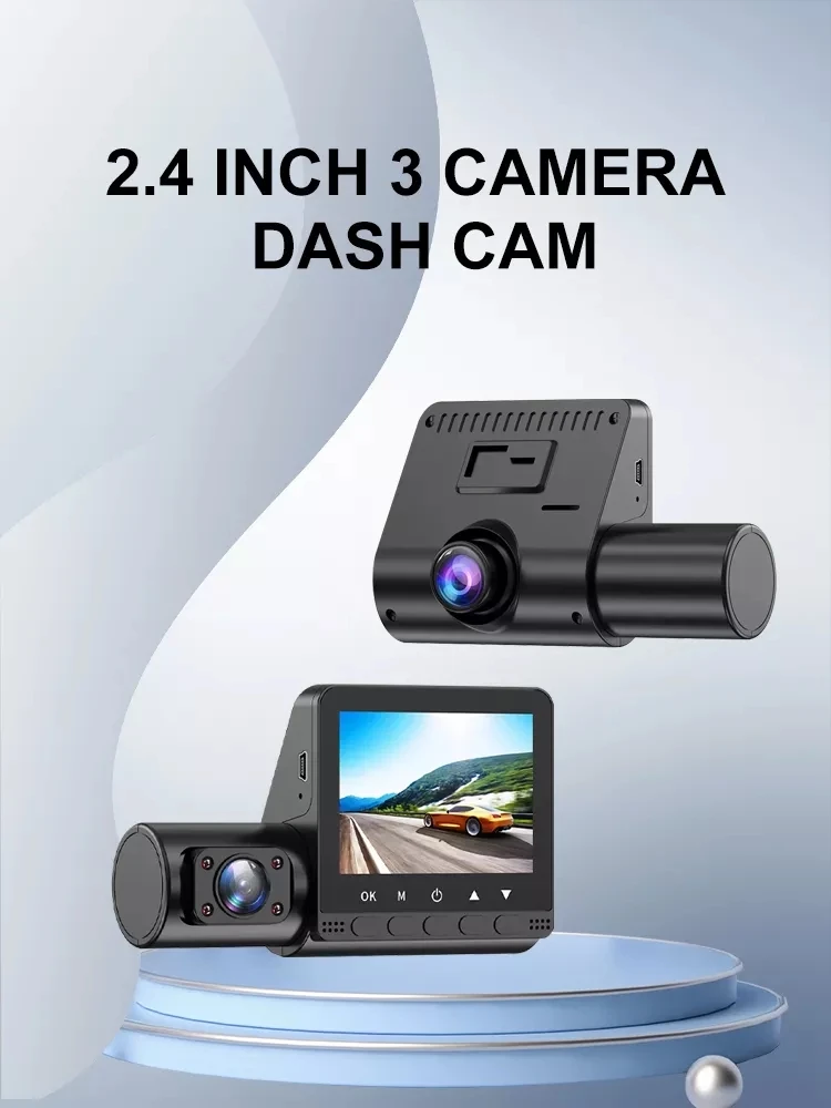 Universal 1080P 720P Car Dash Cam 2.4inch Front and Inside Car Video Recorder 3 Lens Dashboard Camera