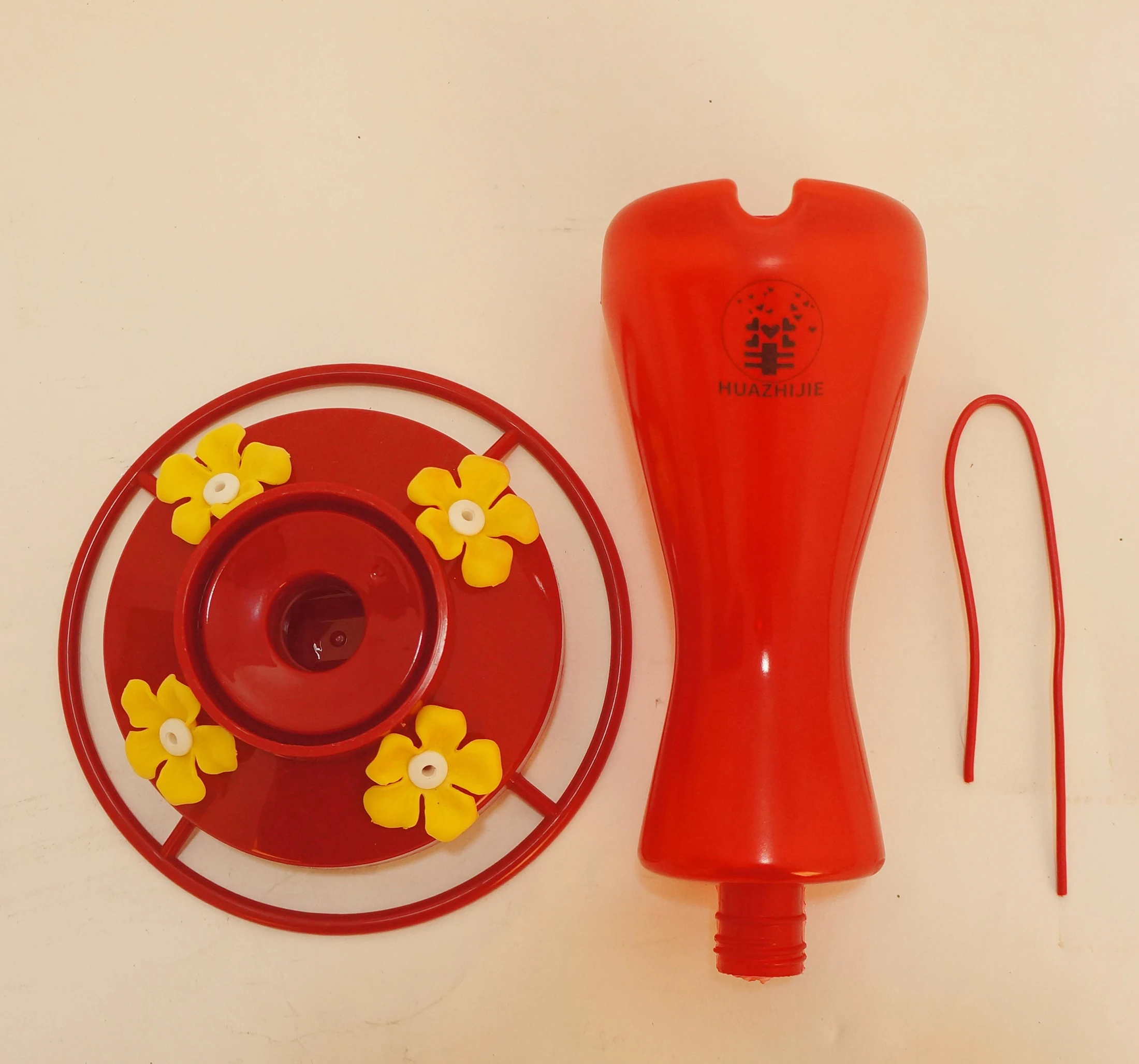 HUAZHIJIE branded 16 Oz Outdoor Hanging 4 Nectar Feeding Stations Plastic Humming Bird Feeder Drinker