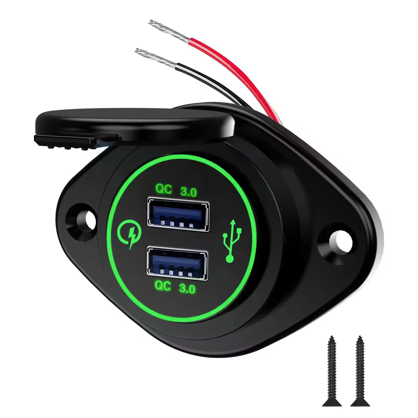 qc3.0Quick Charge3.0 and PD18W RVs USB Outlet 12V/24V Panel Mount Car 36W USB c Port Outlet Waterproof Cover Car USB Socket