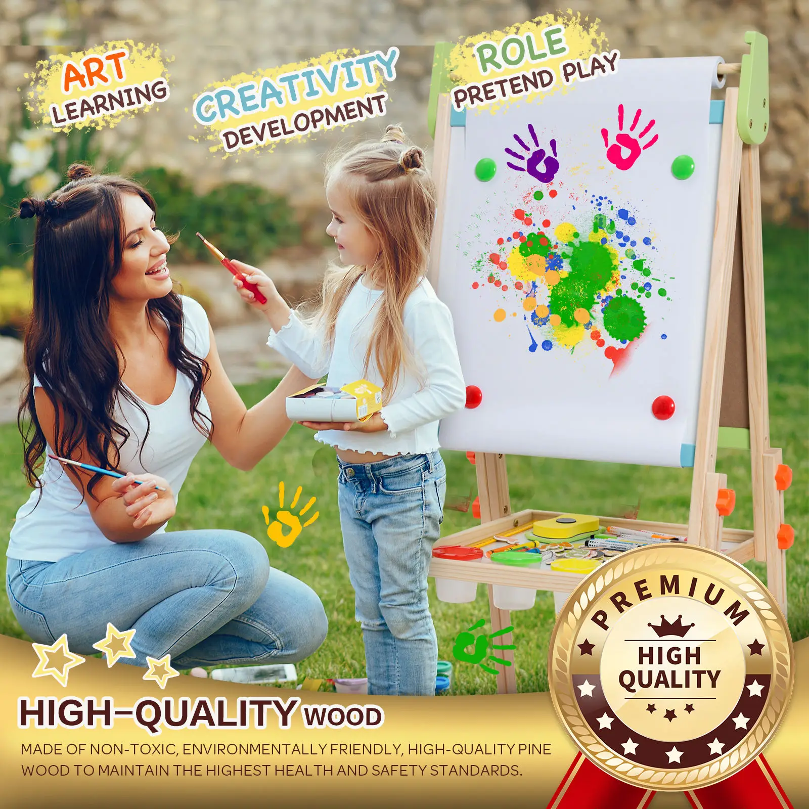 Wooden Writing Board Wooden Graffiti Toddler Toys Dust-Free Erasable Book Double-Sided Magnetic Home Kids Drawing Easel