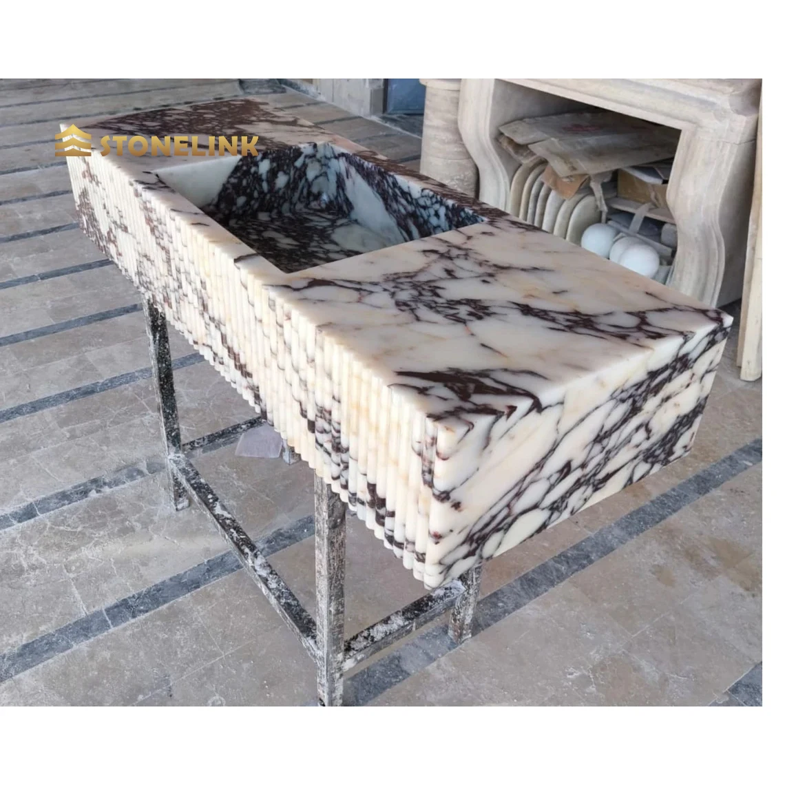 Stonelink Custom Solid Calacatta Viola Marble Sink Flute Side For Bathroom Vanity Countertop Sink