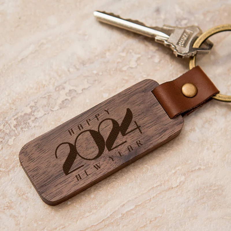 Happy New Year  Keychain Personalized Keyring Engraving  Wooden Factory Price Wood Keychain