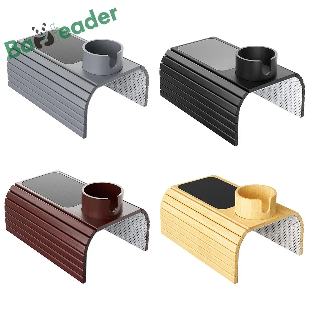 Foldable Anti-Slip Couch Arm Table with 360 Degree Rotating Drink Holder No Installation Bamboo Couch Arm Tray for Drink Snack