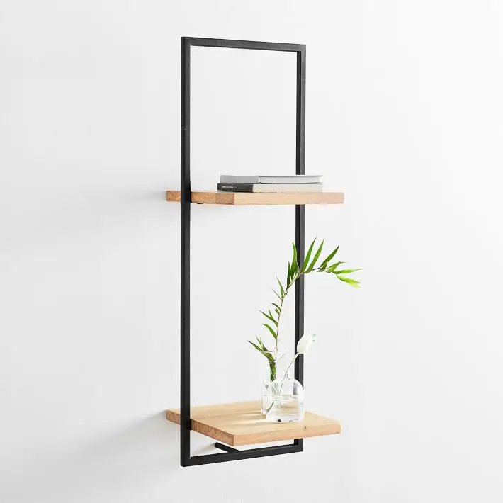 Hot sale Modern Wooden Wall Shelf Floating Wood and Metal Combination Storage Wall Shelves for Living Room Furniture