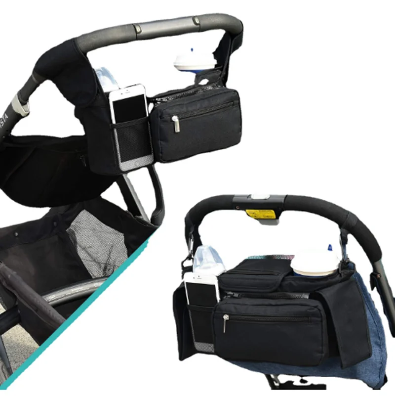 Universal Stroller Organizer with Insulated Cup Holder Detachable Phone Bag & Shoulder Strap