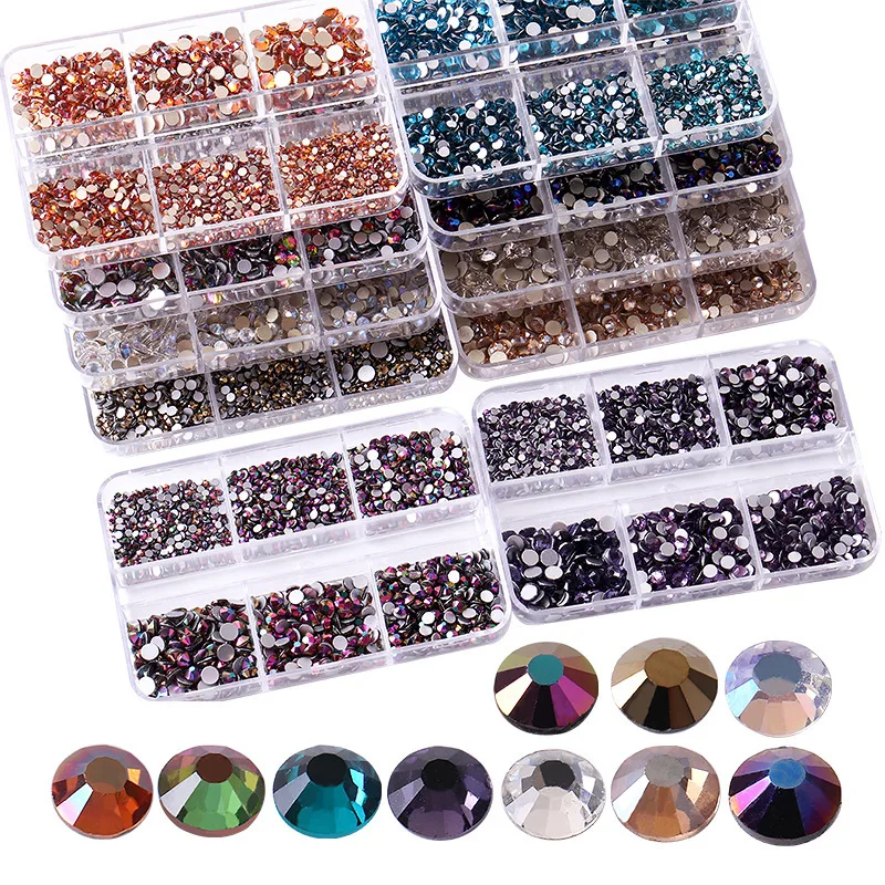 Wholesale SS4-SS16 6 grid 1426PCS / boxed flat glass rhinestone DIY nail art round diamond crystal jewelry set
