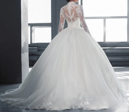 Z92770A Elegant Long Sleeves Bridal Gown Appliques Court Train novia Dubai Arab Ball Gown Muslim Wedding Dress