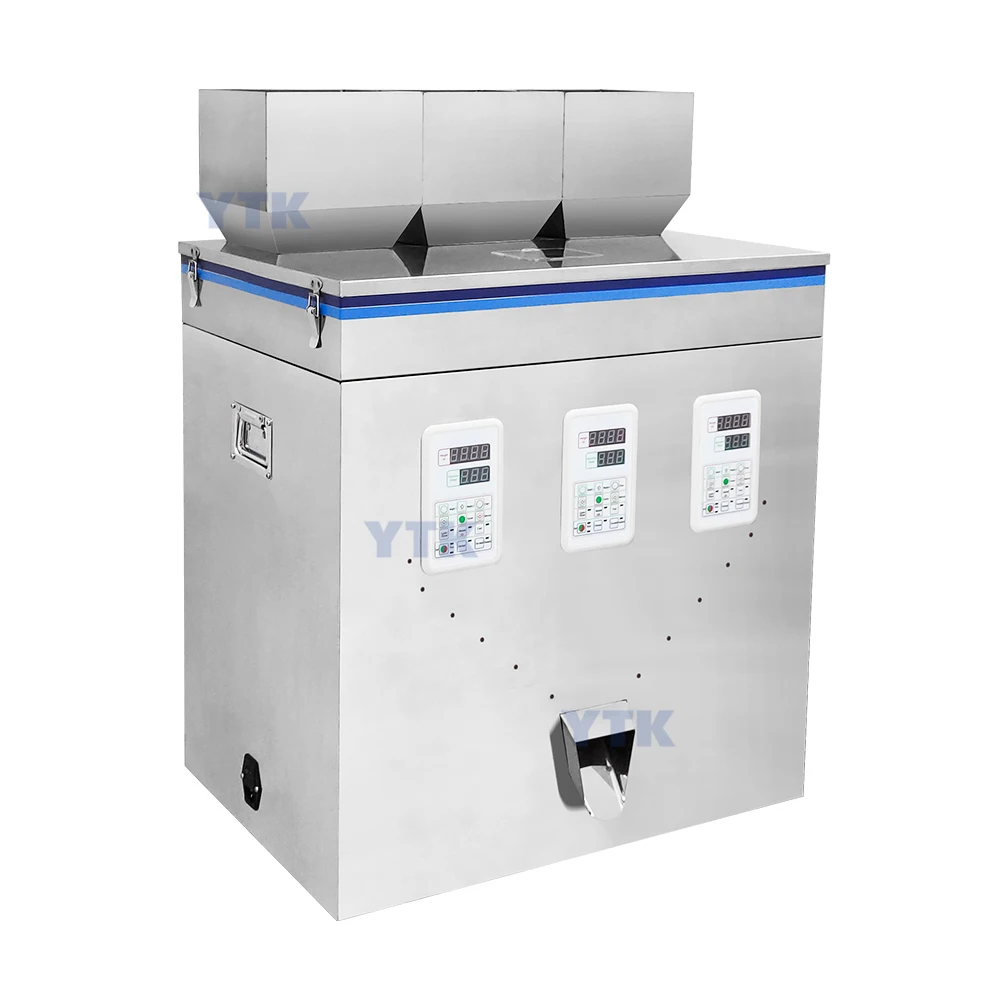 YTK-W200T Factory price triple weighing scale type dosing filling machine for powder granule particle small snacks parts
