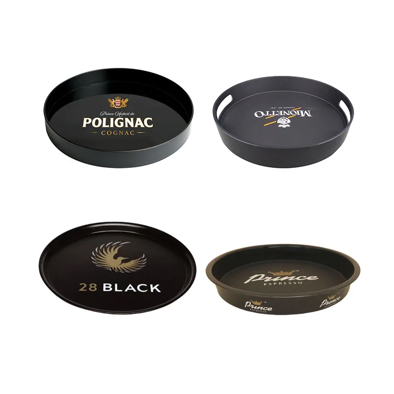 Personalized Plastic Anti-Slip Beer Beverage Tray Round Food Serving Tray For Bar