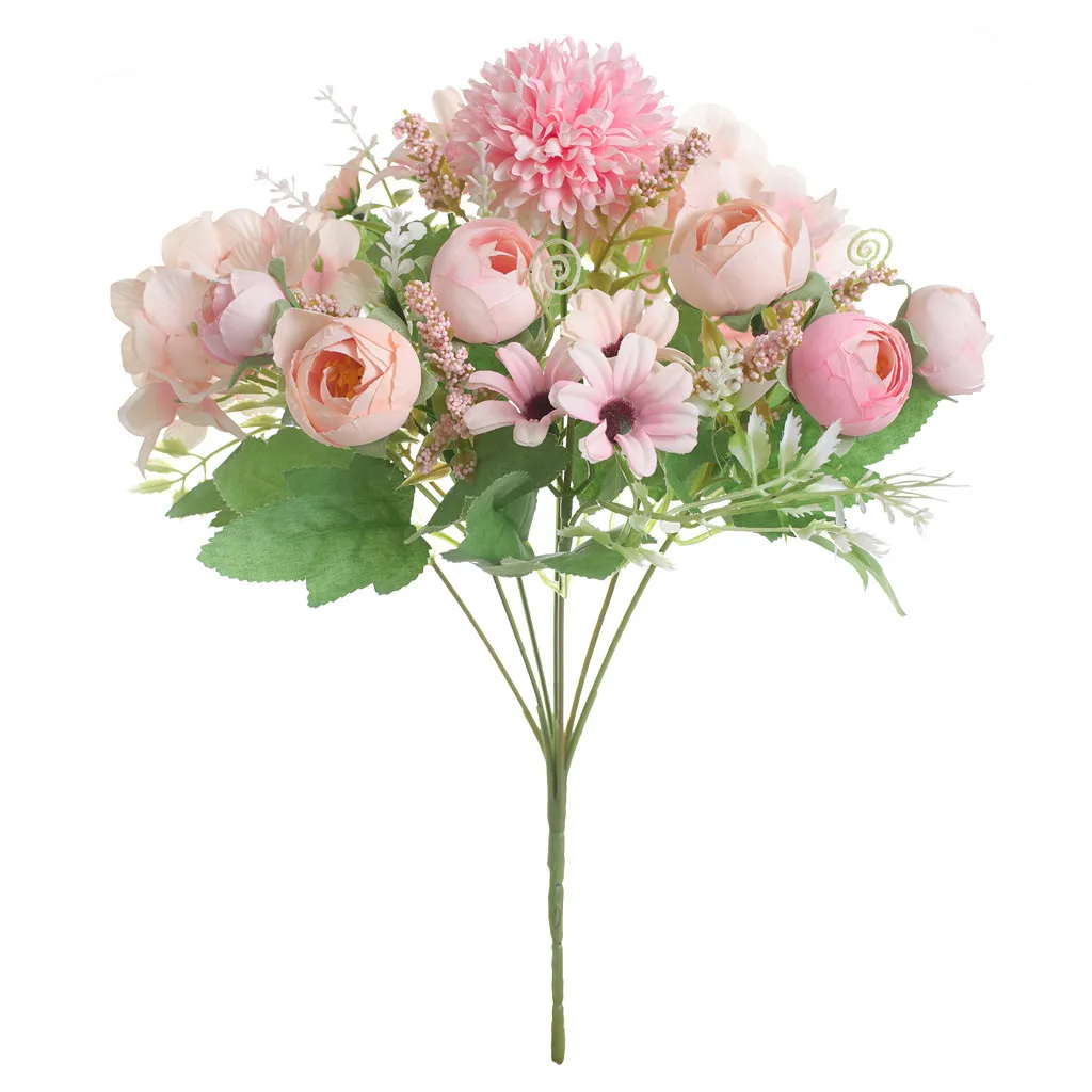 Hot style Nordic rose simulation flower 7 heads Tea buds hydrangea Home Wedding Holding flowers Decorative Flowers