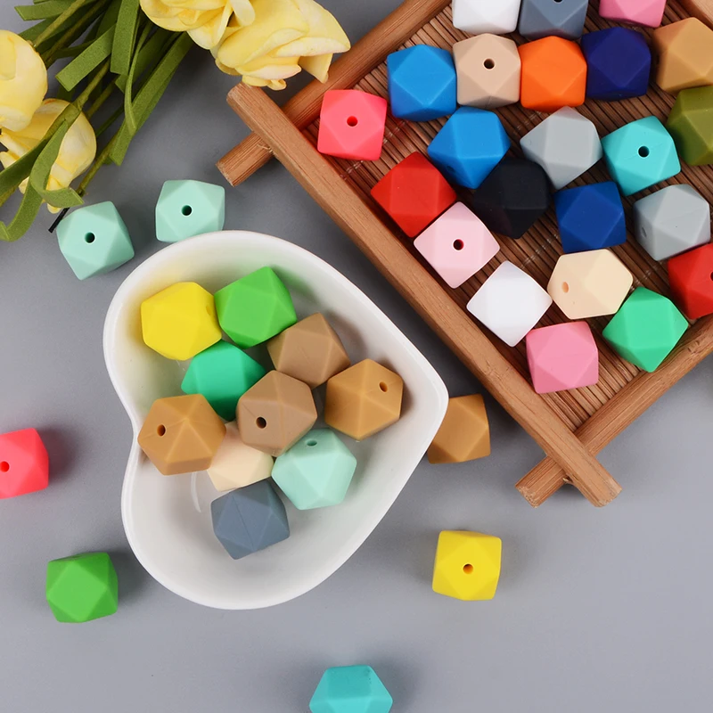 Hexagonal Baby Silicone Teething Beads Diy Necklace Bracelet Loose Bead 14mm 17mm Polygon Silicone Beads For Pens Jewelry Making