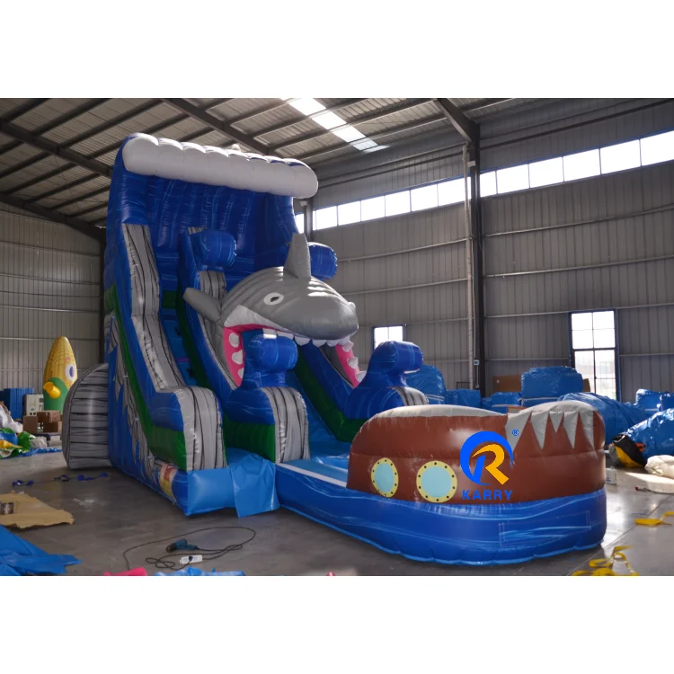Hot Cute big toothy shark inflatable with slide Colorful inflatable big shark slide inflatable dry slide for kids and adult