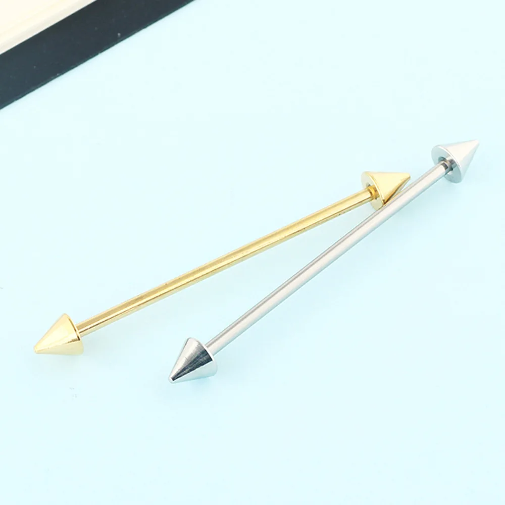 YICAI  Factory Surgical Steel Spike Industrial Barbell 38MM Ball Screw Ear Cartilage Helix-Conch Earring Piercing For Women Man