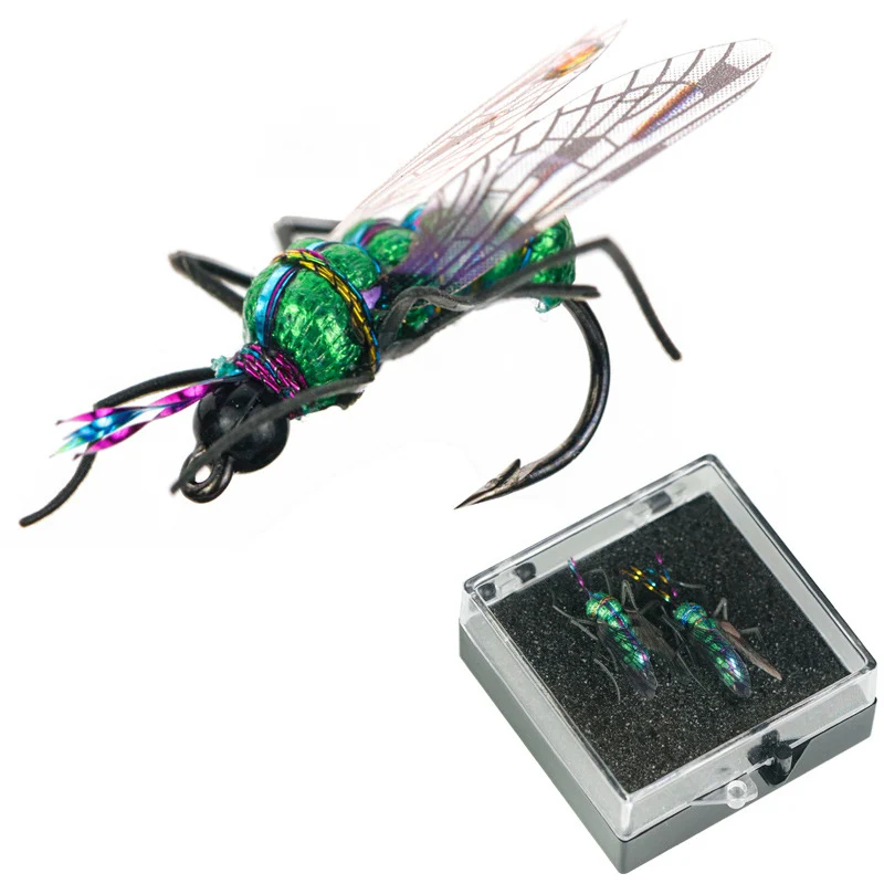 Best seller 2pcs/box Artificial Bionic Fly Fishing Lure Lifelike Flies Bees Insects Hook Floating Action Attractive Bait