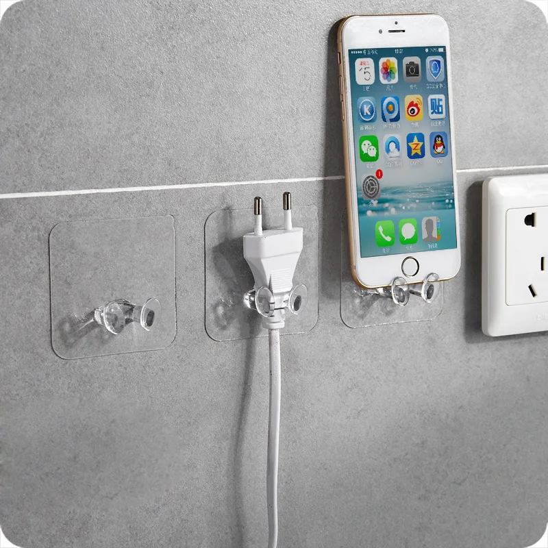  Transparent Non-trace Paste Type Plastic Home Bathroom Adhesive Holder Hanger Wall Hook Power Plug Socket
