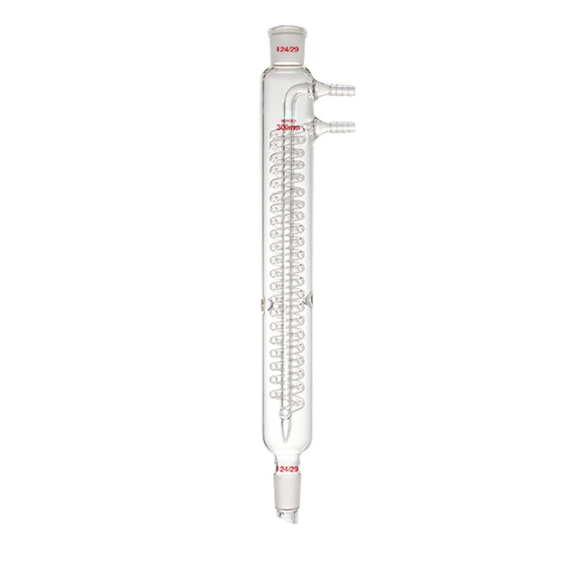 Glass Reflux Coil Condenser  Large Cooling Length 200-600mm in Effective Height Organic Chemistry Lab Glassware Apparatus