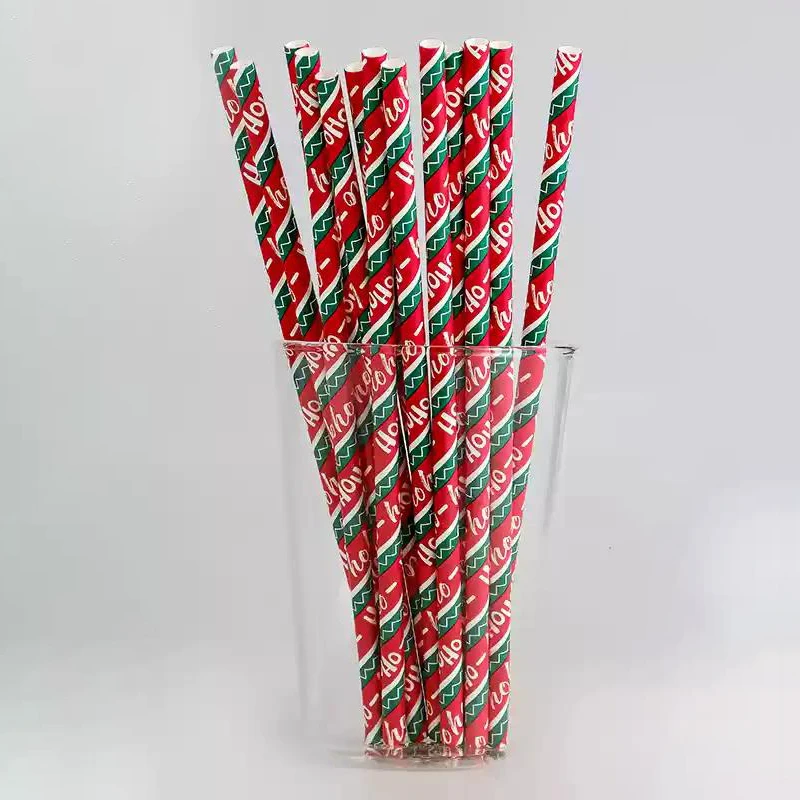 Wholesale custom printed Food Grade Disposable Colorful Striped Paper Drinking Straw Christmas Paper Straws