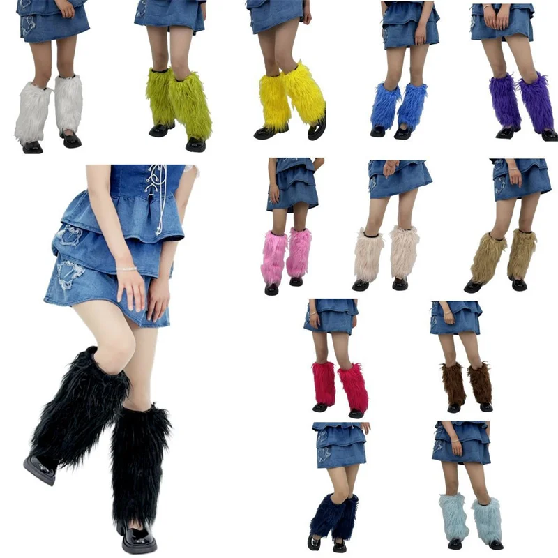 IDOIT Faux Fur Leg Warmers Boot Covers Lady Cute Knee-length Hipster Warm Sock Fashion Socks Furry Leg Warmers