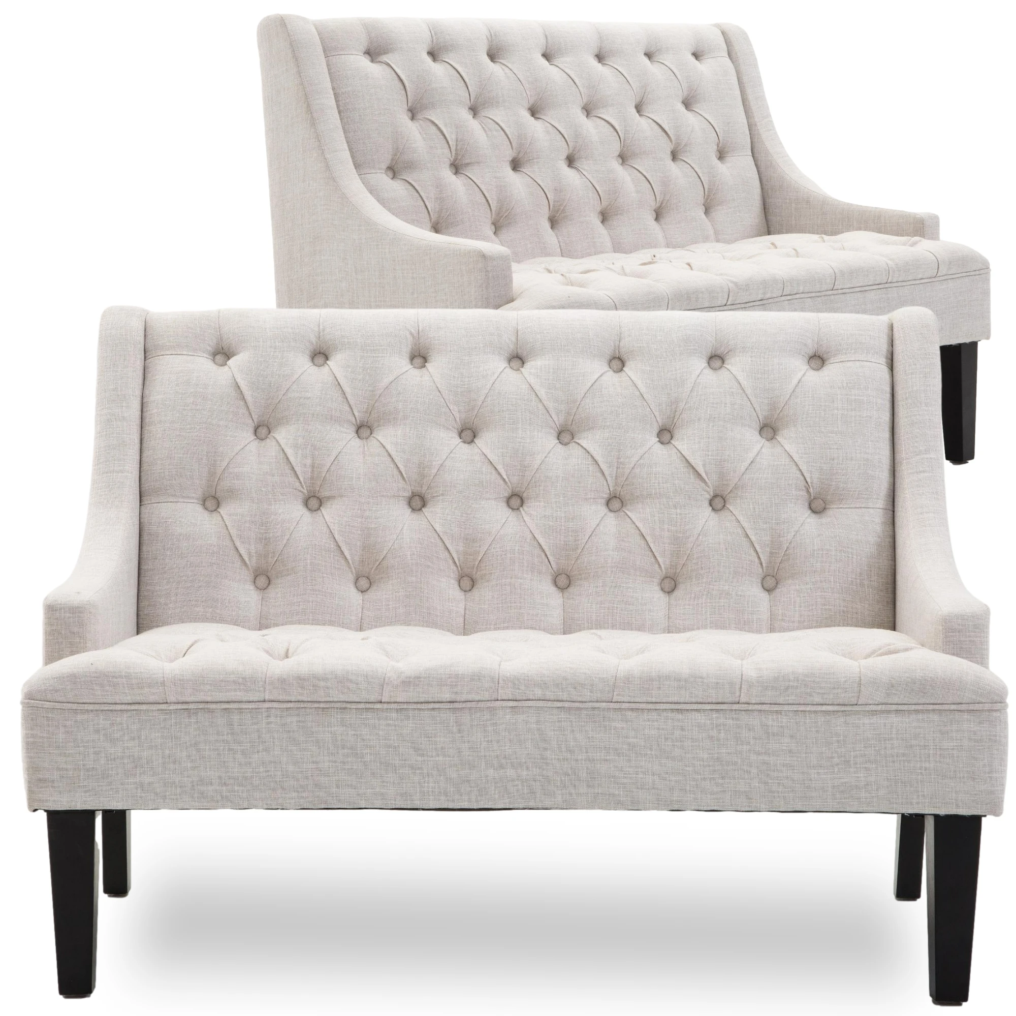 Refined and Classic Rice White Linen Fabric Upholstered Solid Wood Legs Lover Seats 2 Seaters Living Room Chair