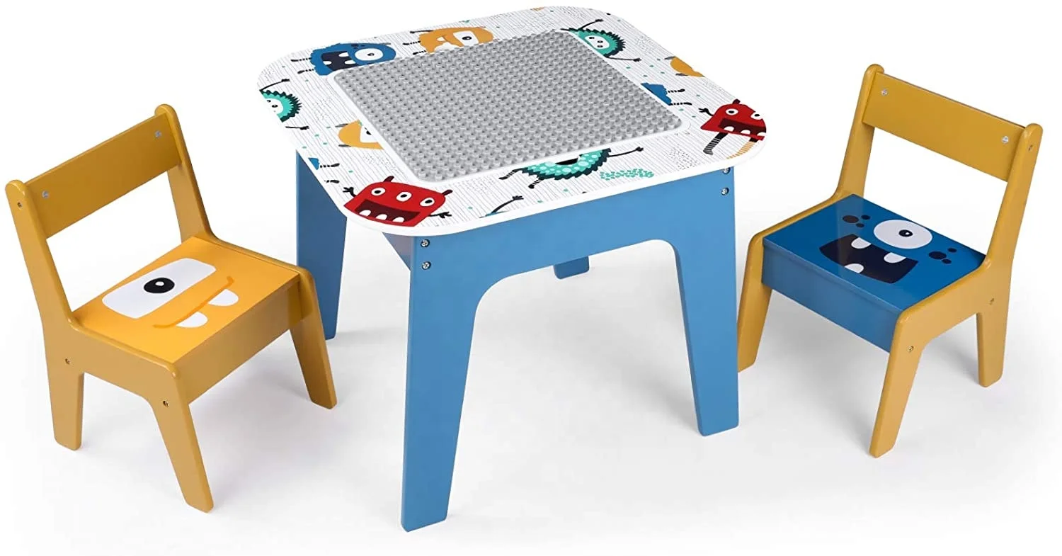 Toffy & Friends Wooden Kids Table and Chairs Set with Storage Child Block Activity Table Desk Sets