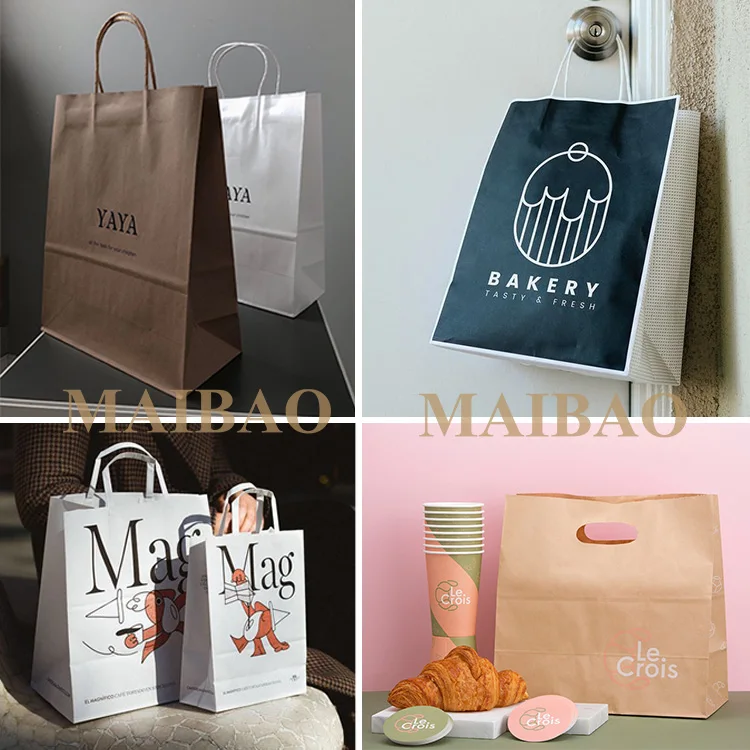 Wholesale recycled bread packaging kraft paper bag for fast food take away custom food kraft paper bag for delivery